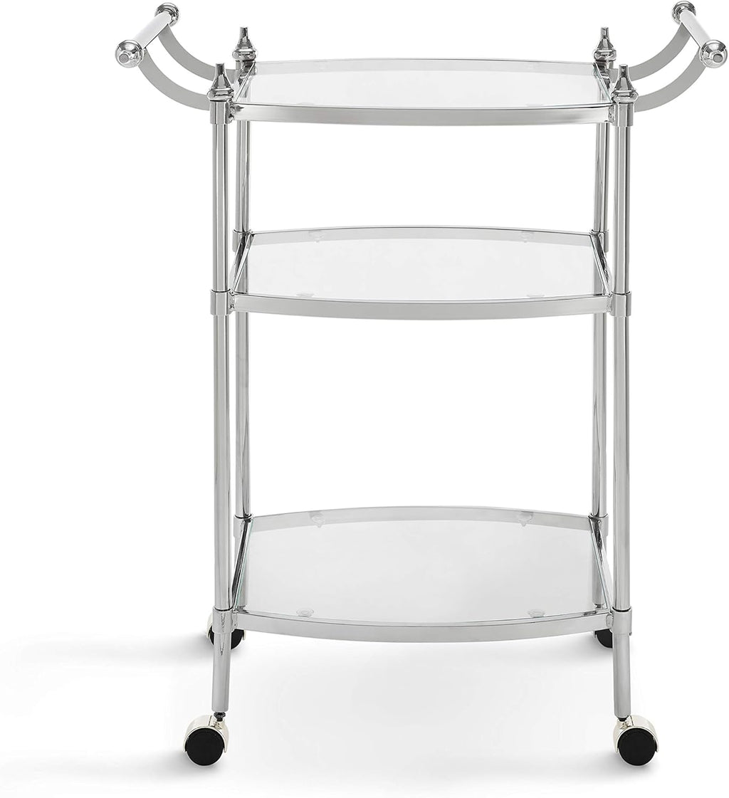 Chrome and Clear Glass Mobile Bar Cart O364