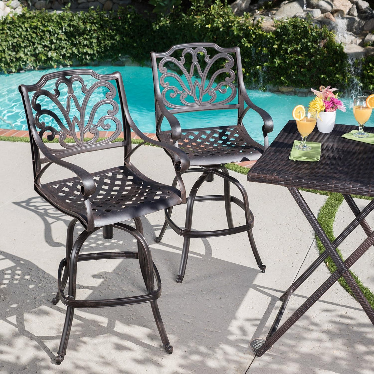 Bronze Cast Aluminum Barstools, 2-Pcs Set Y34903
