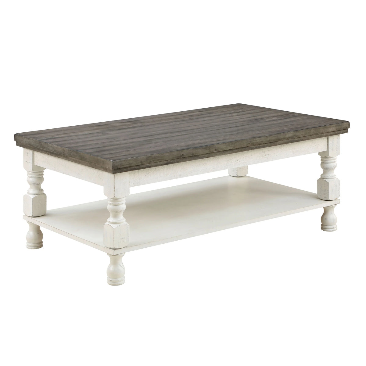 Rustic White Solid Wood 1-Shelf Coffee Table O9349