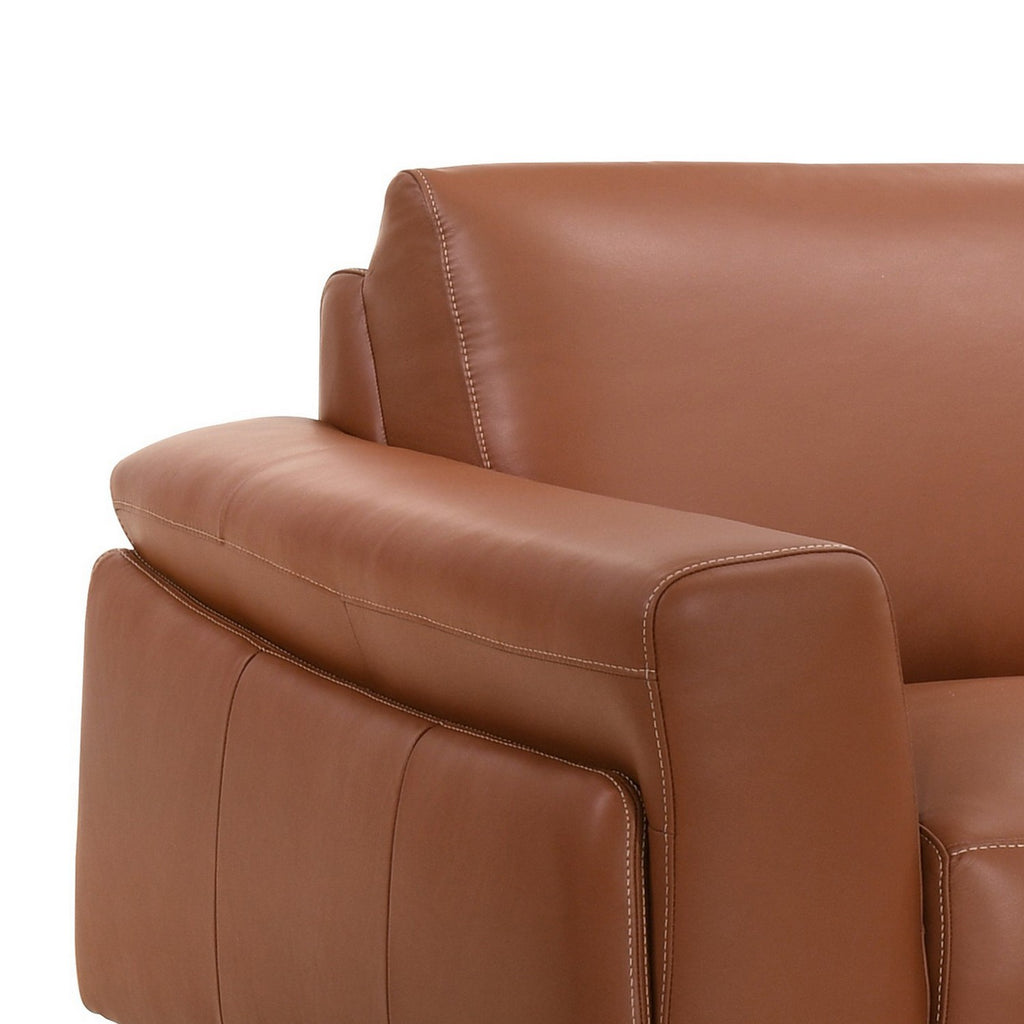 Pink Leather Upholstered Sofa with Track Arms and Contrast Stitching K35737