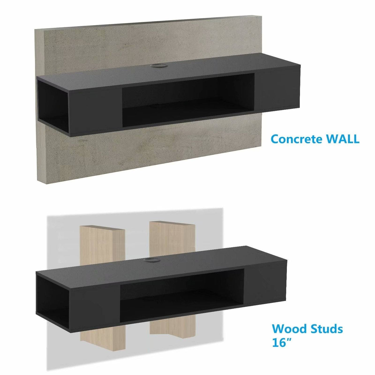 Wall Mounted TV Media Console Storage Hutch - 43.3 - Black S959964
