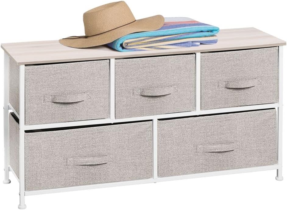 5 Removable Fabric Drawers Light Yellow White Storage Dresser F72052