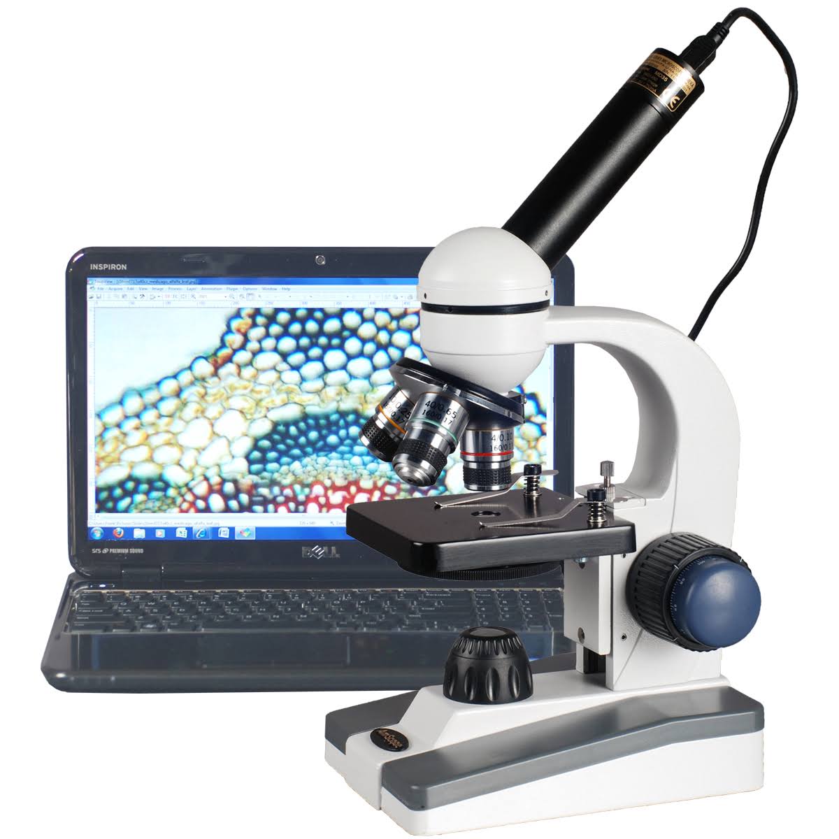 40X-1000X LED Coarse & Fine Focus Student Microscope with 5MP USB Camera U2318
