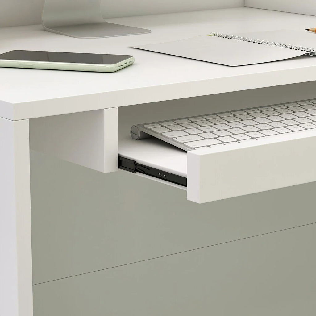 L-Shaped Reception Desk with Shelves and Drawers White W267