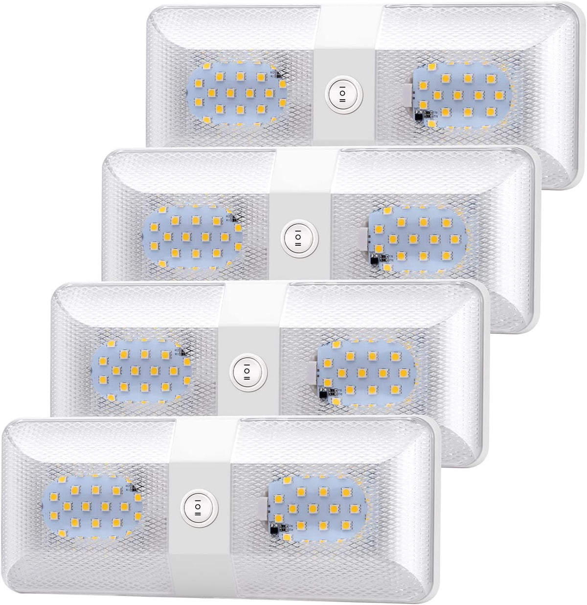 4 Pack DC 12V LED RV Ceiling Double Dome Light with ON/Off Switch Natural White A56909