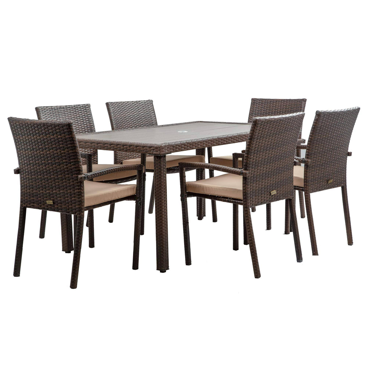 7 Pieces Patio Furniture Dining Set with Cushioned Chair N7348
