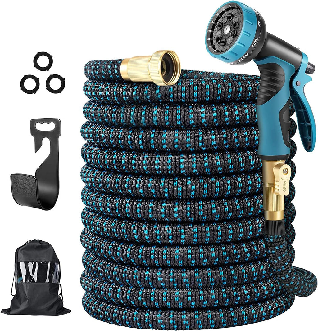 50Ft Expandable Garden Hose with Spray Nozzle, Solid Brass Fittings, Pack of 2 Z882