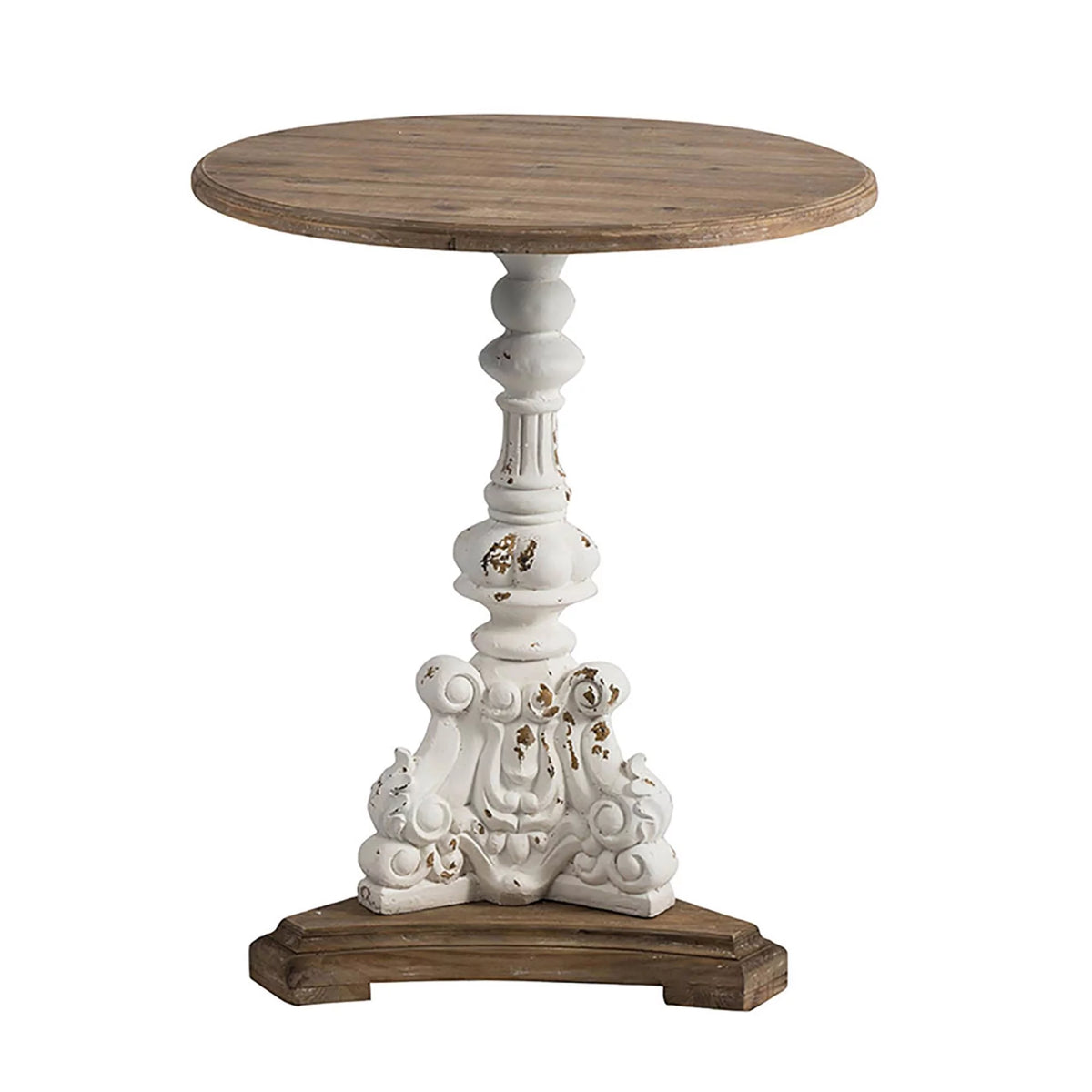 30.75" White and Brown Antique Round Side Table G7887