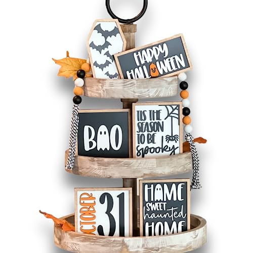 7 Pcs Halloween Themed Tiered Tray Decor Set Z56289