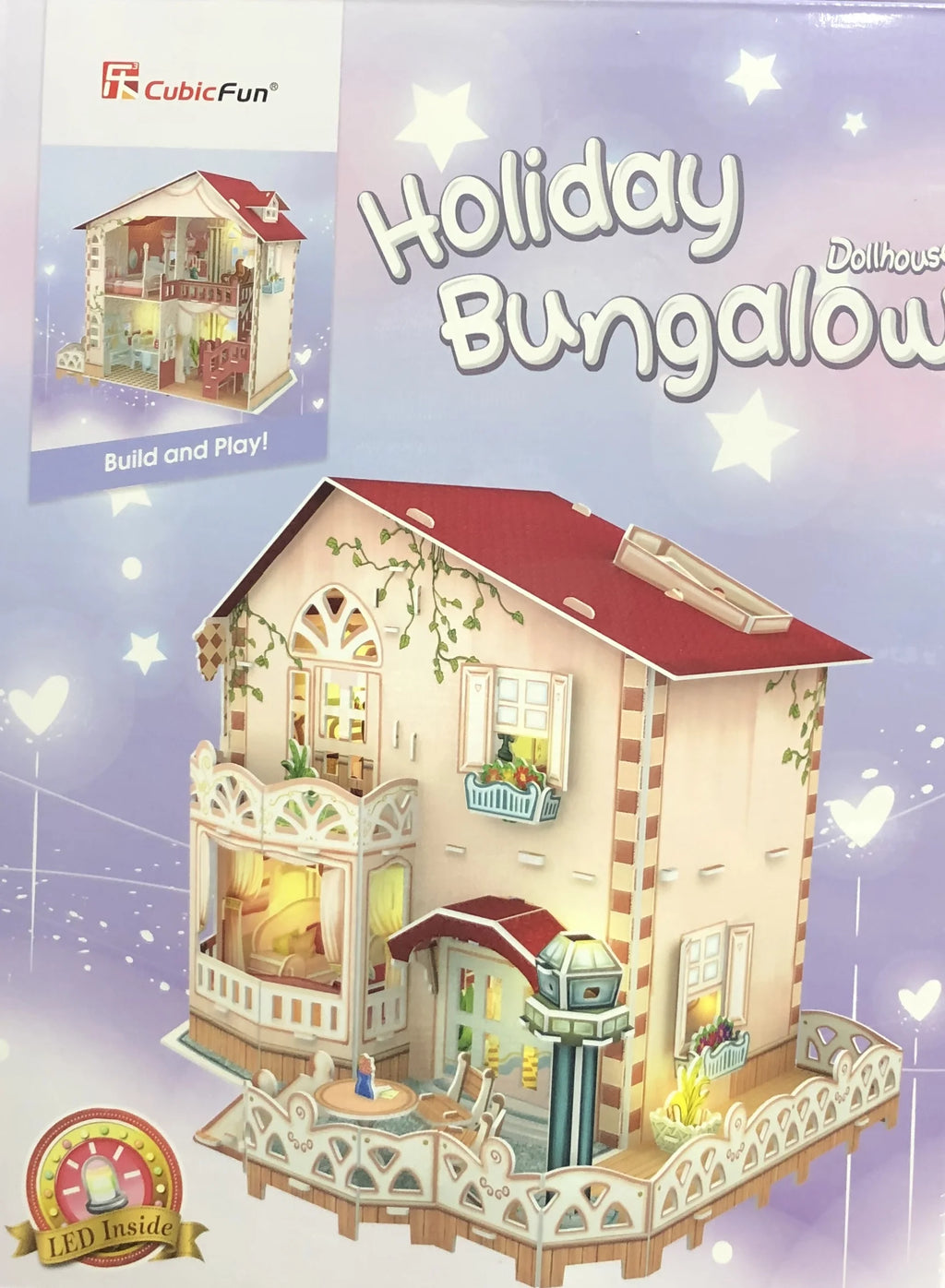 Dollhouse Bungalow with LED Light 11.4"x10"x10" M940