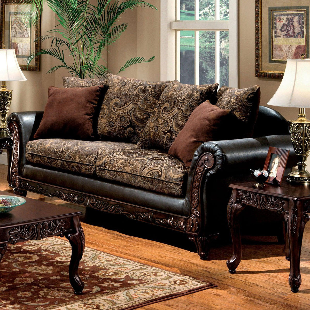 Traditional Brown & Espresso Living Room Set 6pcs P52728