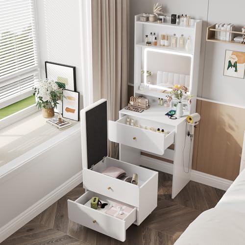 White Vanity Desk with Mirror and Lights O97520