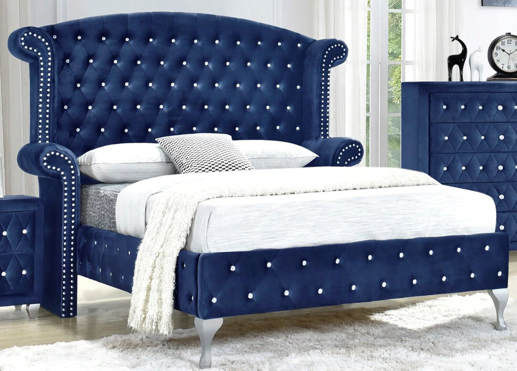 Blue Velvet 6Pc King Size Bedroom Furniture Set L485