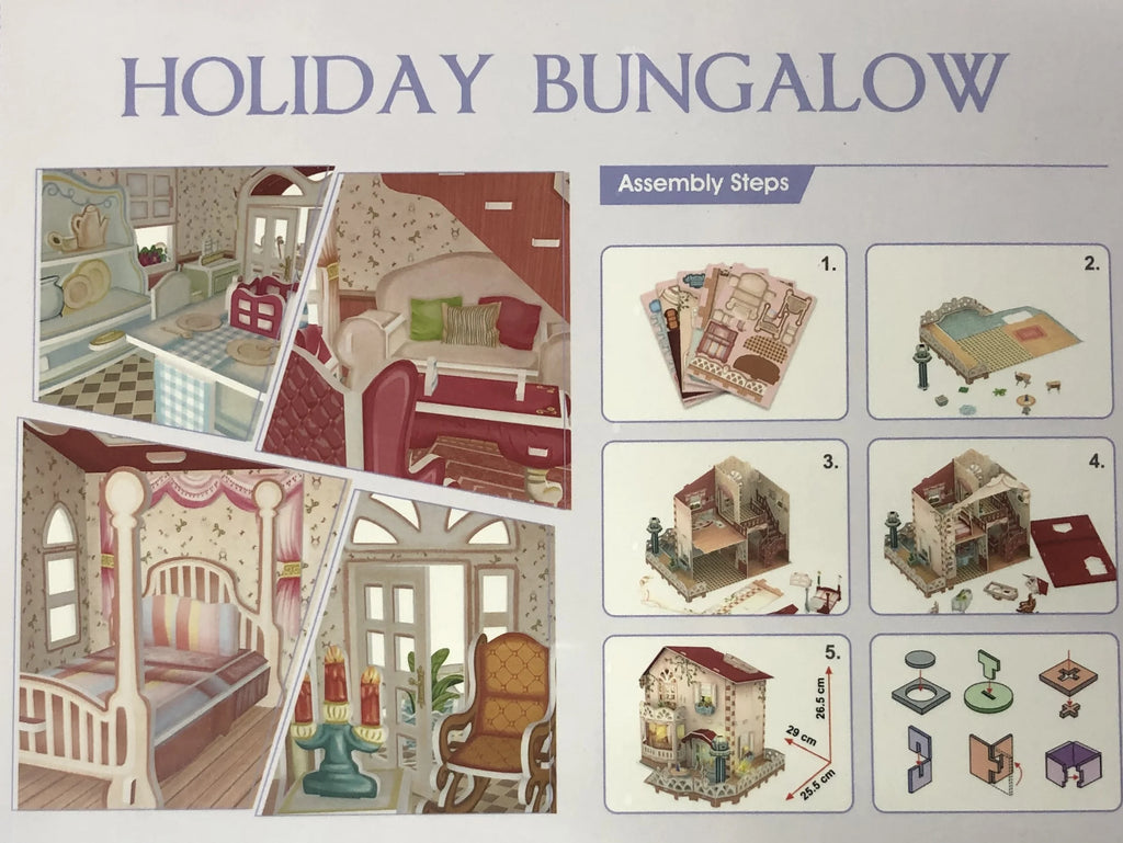 Dollhouse Bungalow with LED Light 11.4"x10"x10" M940