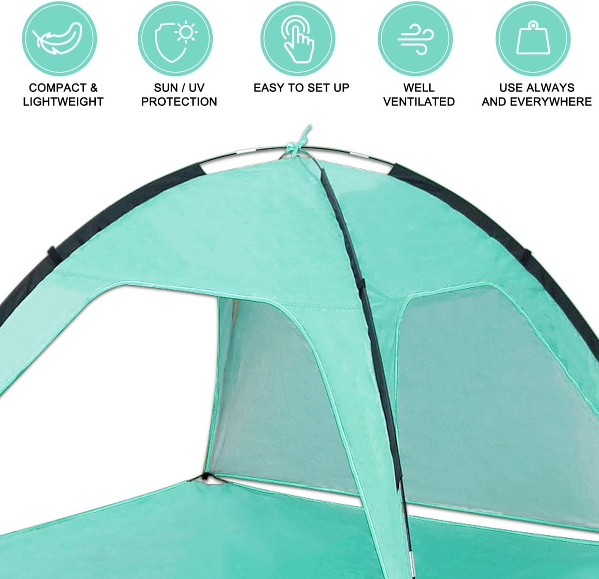 Beach Tent Canopy Sun Shelter UPF 50+ UV Protection, Portable Beach Shade Fit 3-4 Person, Lightweight, Breathable, Collapsible T194408