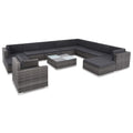 12 Piece Gray Poly Rattan Outdoor Patio Sectional Sofa with Coffee Table and Ottoman T1465