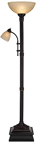 Oil Rubbed Bronze Brown Metal Torchiere Floor Lamp with Reading Light Q32285