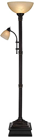 Oil Rubbed Bronze Brown Metal Torchiere Floor Lamp with Reading Light Q32285