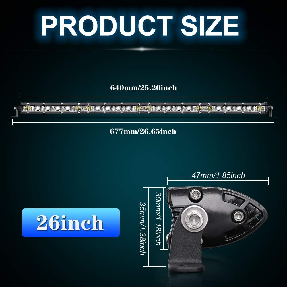 26 inch LED Light Bar Super Slim Single Row Spot Flood Combo Beam 12V 24V Off Road Work Light Pack of 2 G24676
