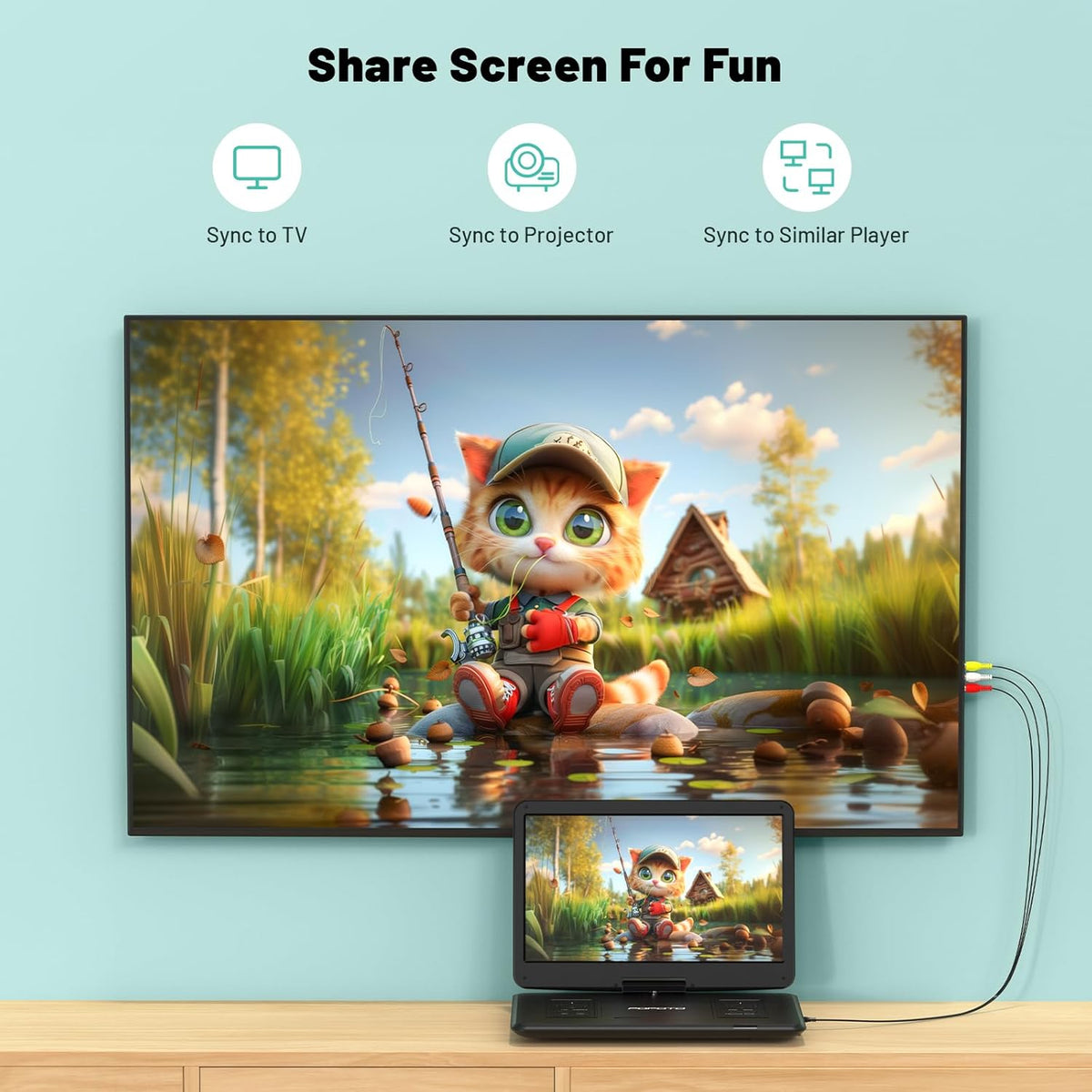 17.5” Portable DVD Player with 15.6” HD Screen, 6 Hours Rechargeable Battery, Dual Speakers, Remote Control, Black I249957