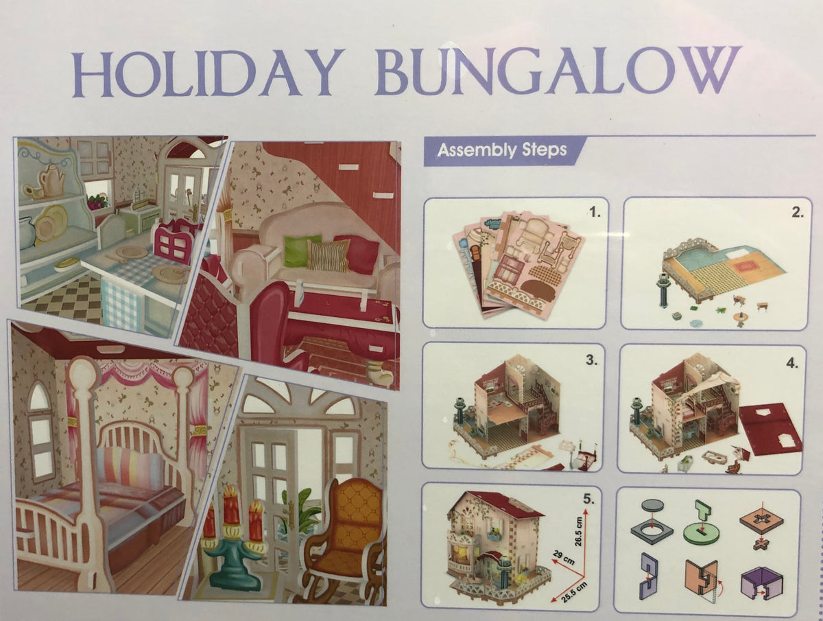 Dollhouse Bungalow with LED Light 11.4"x10"x10" M940