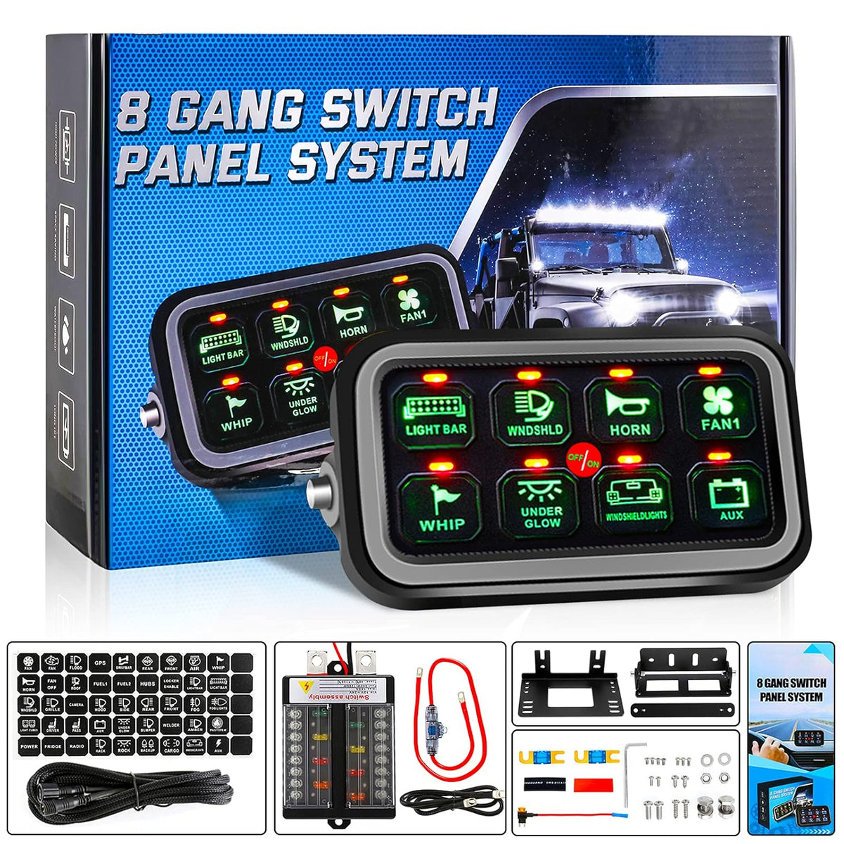 6 Gang Switch Panel with Electronic Relays, Waterproof Pack of 2 J637013