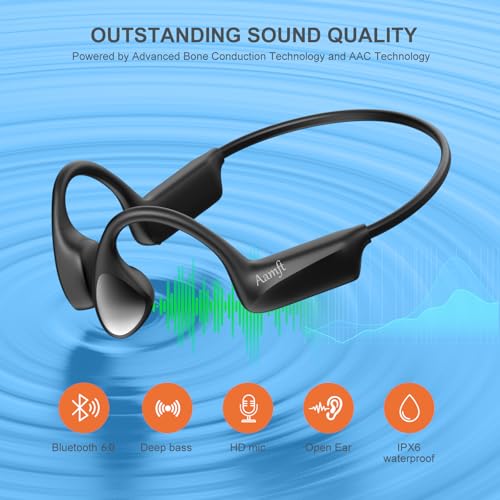 Bone Conduction Headphones with HD Mic, 12hrs Playtime, IPX6 Waterproof J384033