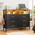 Black 6 Drawer LED Wood Dresser with Charging Station H747