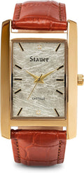 Gold-Finished Analog Watch with Stainless Steel Case, White Gold Dial & Genuine Leather A55359