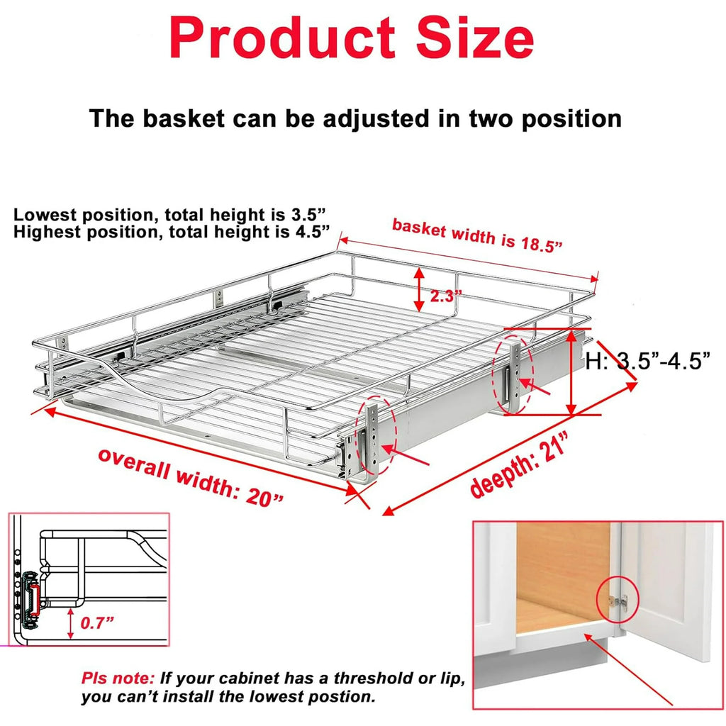 Chrome 14W x 21D 1 Tier Heavy-Duty Slide Out Shelf Wire Basket X61878