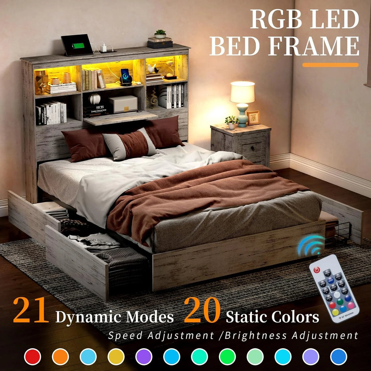 Queen Size Wood Storage Bed with 4 Drawers Y946377