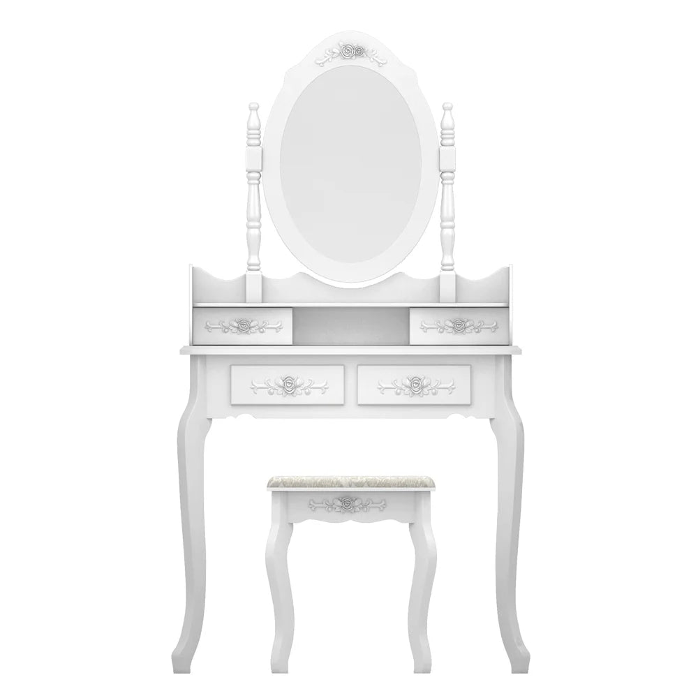 White 4 Drawer Vanity Table with Removable Mirror M34096
