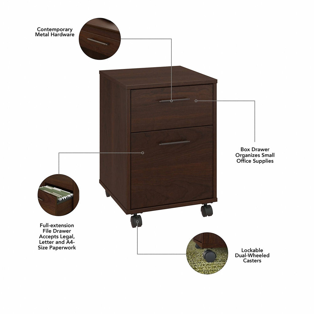 Dark Gray Hickory L Shaped Desk with Hutch and 2 Drawer Mobile File Cabinet F490885
