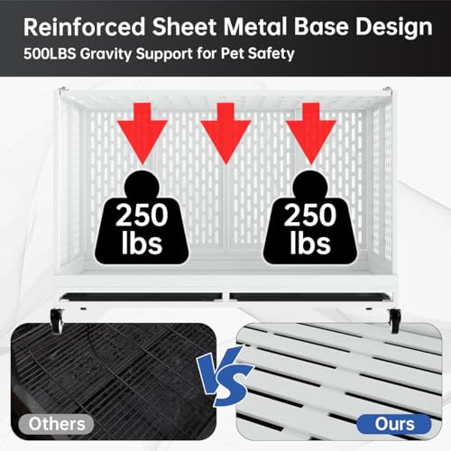 48 Inch Heavy Duty Metal Dog Crate with Wheels, Folding, Removable Tray P6411
