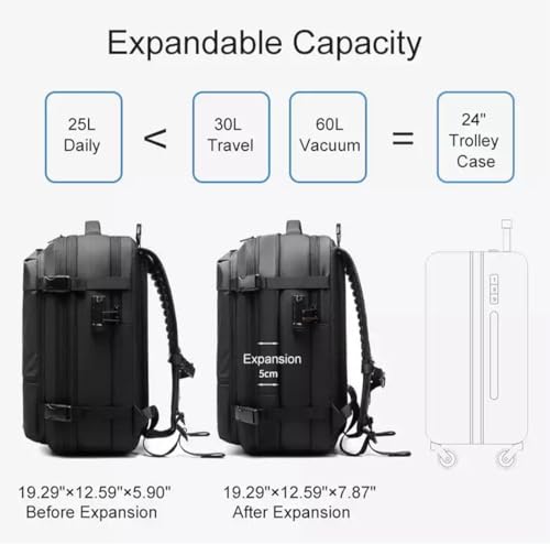 60L Expandable Water Resistant Backpack (Grey) Y904