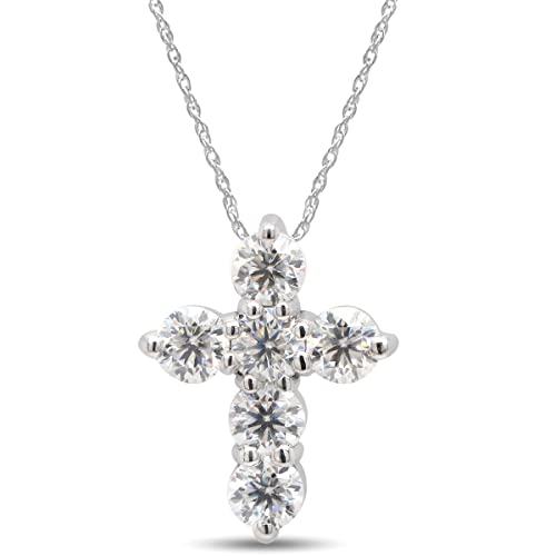 1/2 Carat Round Cut Lab Created Moissanite Diamond Cross Pendant Necklace In 14K Gold Over Sterling Silver With 18" Chain T20621