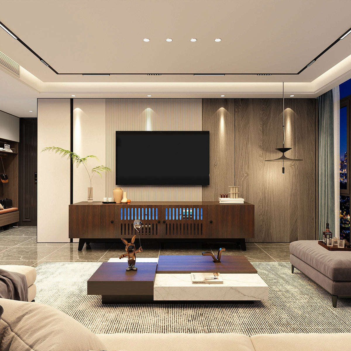 Brown 66 in TV Stand with Storage and LED Light I2930