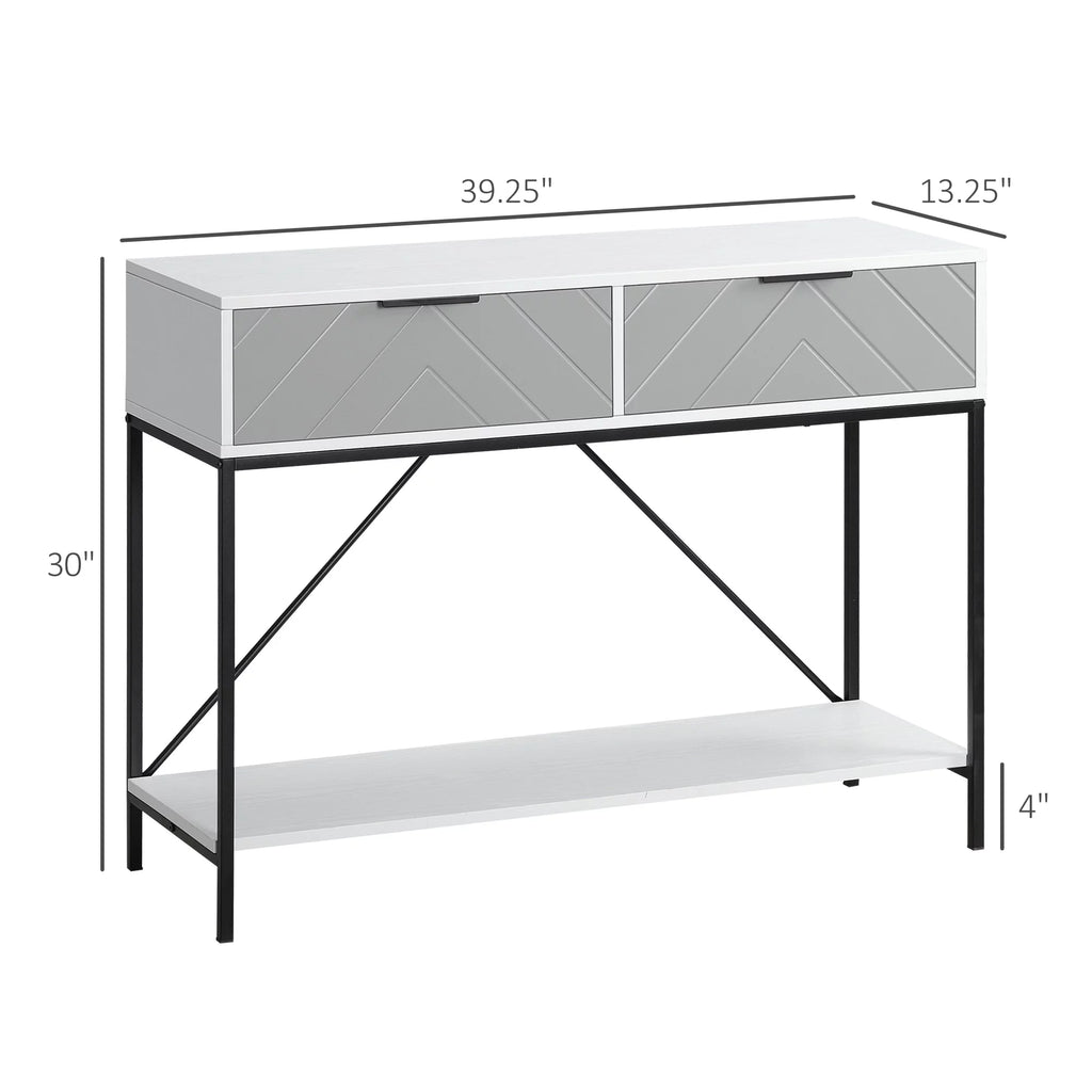White Console Table with 2 Drawers and Open Shelf H66481