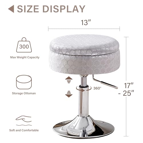 Black Velvet Height Adjustable Swivel Makeup Ottoman Stool with Storage N325134