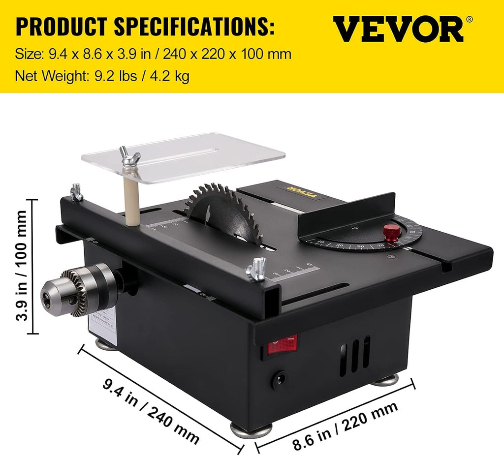 Mini Table Saw, 96W, 0-90 Angle Cutting, 7-Level Speed Adjustable, 1.3in Cutting Depth T179