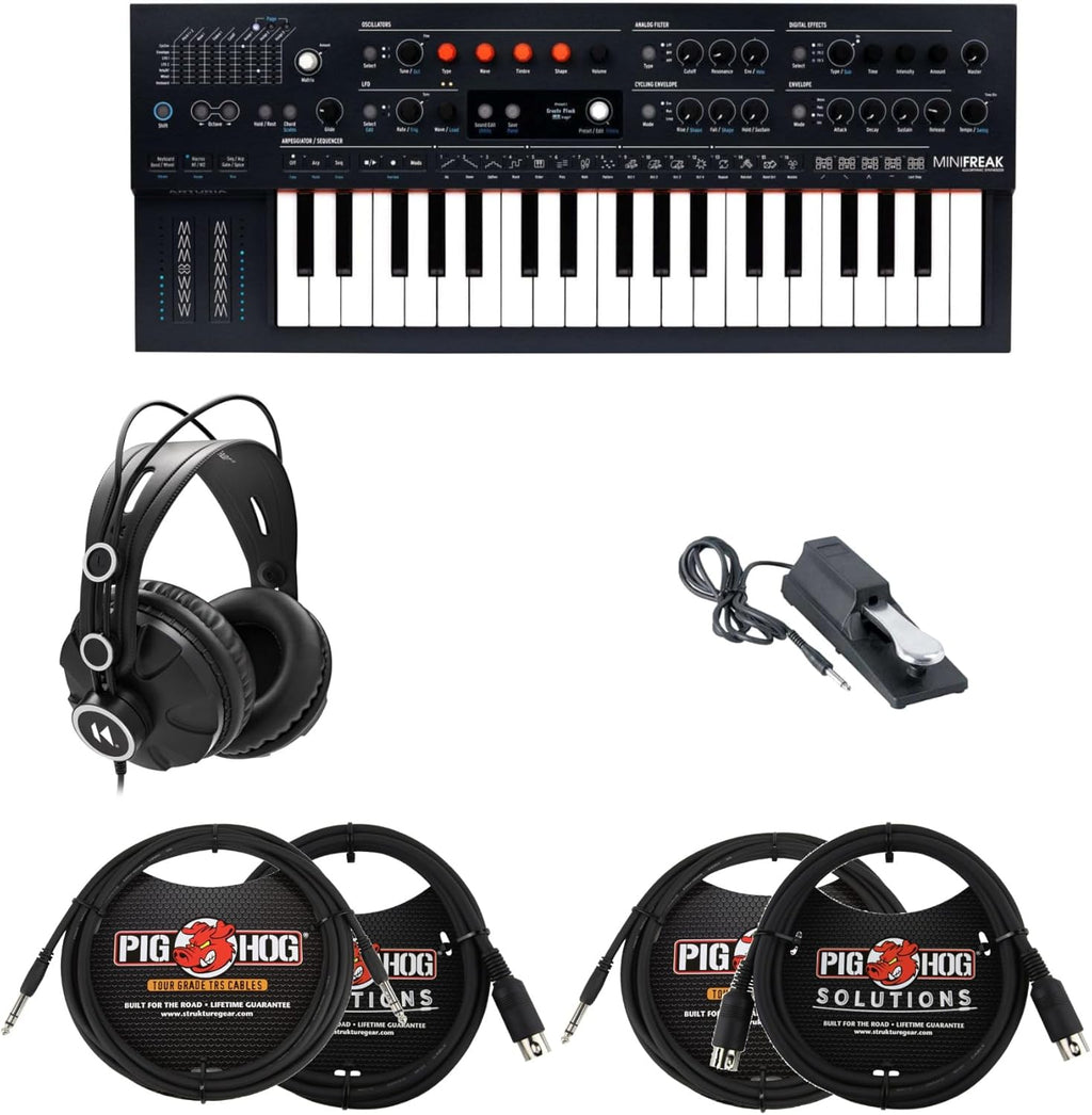 37-Key Hybrid Synthesizer Bundle with Headphones, Sustain Pedal, MIDI and 1/4" TRS Cables (7 Items) X273