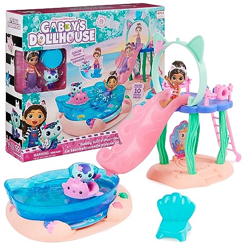 Purr-ific Pool Playset with Gabby and MerCat Figures, Color-Changing Mermaid Tails and Pool Accessories G618