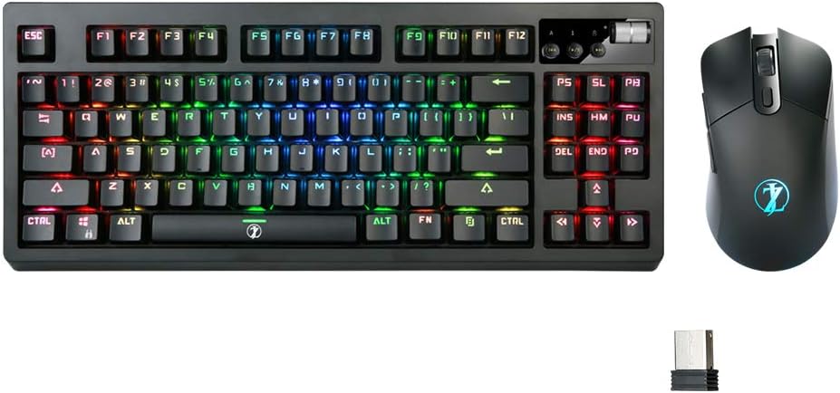 MK87 Wireless Mechanical Keyboard and Mouse, RGB Backlit, Brown Switch, Black V73504