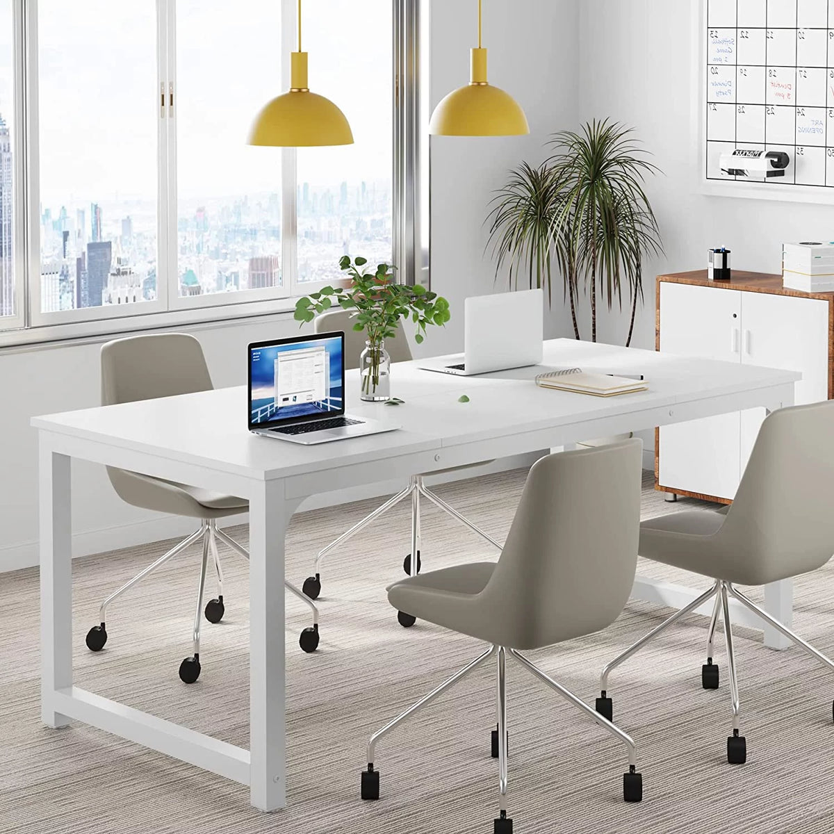 63"L x 31.5"W White Executive Desk Workstation C704