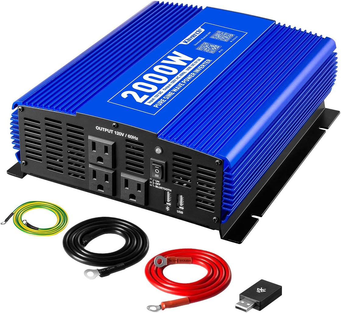 2000W Pure Sine Wave Power Inverter 12V DC to 110V AC with 3 AC Outlets & 1 USB Port L594154