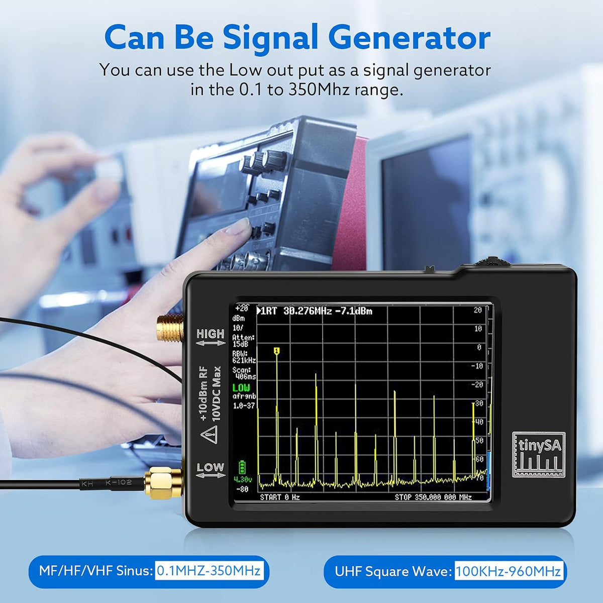 Portable Spectrum Analyzer 100kHz to 960MHz with Touchscreen E192