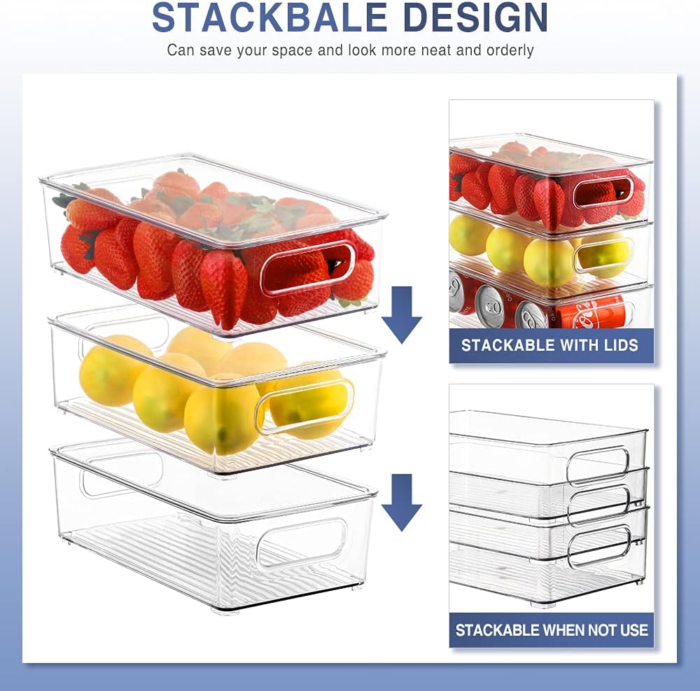 8 Pack Large Clear Fridge Organizer Bins with Lids and Handles Y161516