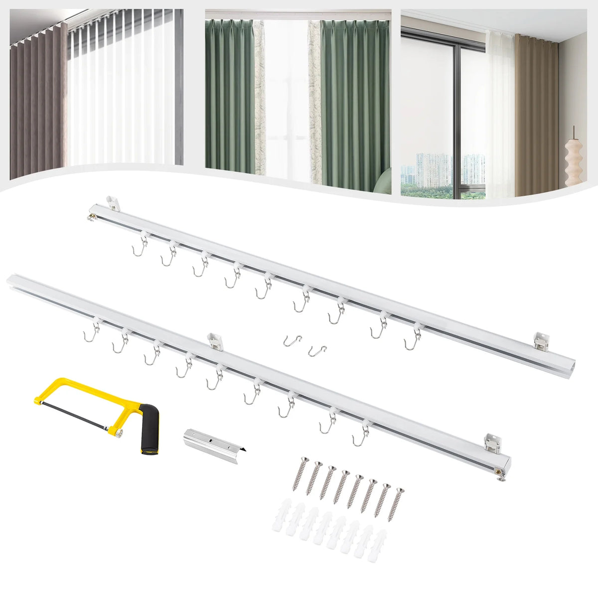 White Ceiling Mount Curtain Track Kit with Hooks U957499