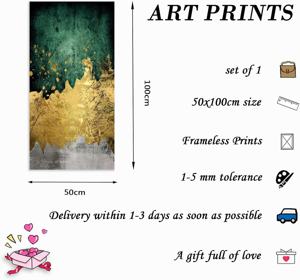 Green Gold Canvas Wall Art Abstract Poster 50x100cm No Frame H5708