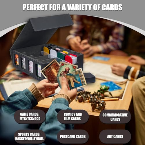 Trading Card Storage Box with Window Dice Tray, Black Grey J67520